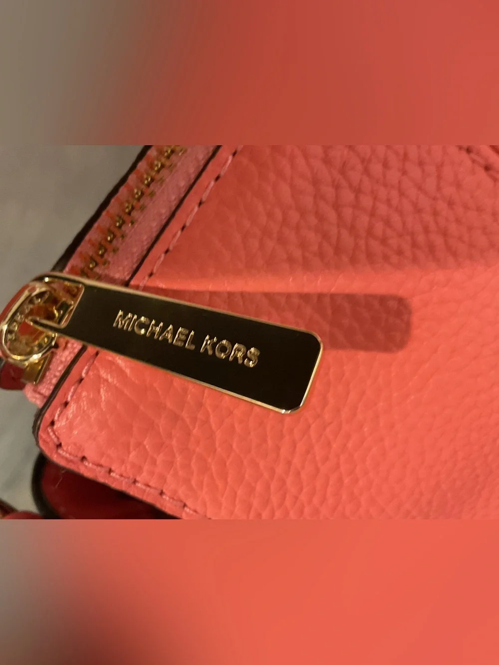 Michael Kors Coral Pebbled Leather Shoulder Bag with Gold Hardware